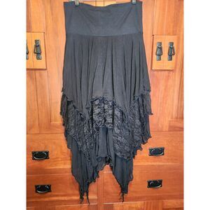 V.O. Clothing Black Boho Belly Dancing Skirt with Lace Layer Size L
